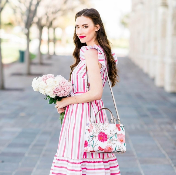 KATE SPADE BNWOT pink striped poplin midi dress - Picture 3 of 14